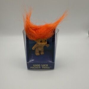 Vintage Mini Troll‎ Doll Russ- Good Luck Pocket Troll - Orange Hair
